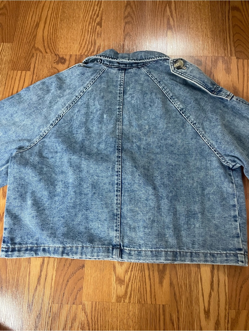 H&M Denim Cropped Trench Jacket Size S (Fits M) Double Breasted - Picture 7 of 10